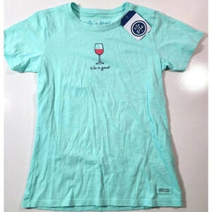 Life Is Good Women's Crusher Tee Size XS Blue Teal Wine Glass Short Sleeve New